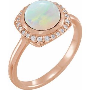 14K Rose Gold Natural Ethiopian Opal & 1/8 CTW Natural Diamond Halo-Style Ring