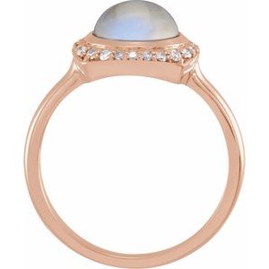 14K Rose Gold Natural Rainbow Moonstone & 1/8 CTW Natural Diamond Halo-Style Ring