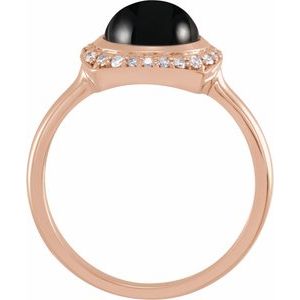 14K Rose Gold Natural Black Onyx & 1/8 CTW Natural Diamond Halo-Style Ring