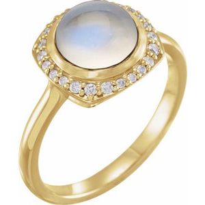 14K Yellow Gold Natural Rainbow Moonstone & 1/8 CTW Natural Diamond Halo-Style Ring