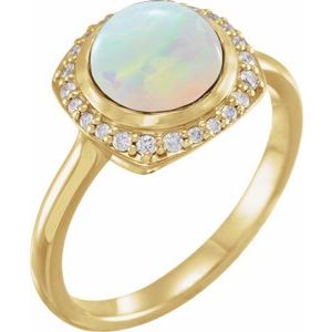 14K Yellow Gold Natural Ethiopian Opal & 1/8 CTW Natural Diamond Halo-Style Ring