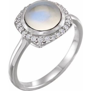 Platinum Natural Rainbow Moonstone & 1/8 CTW Natural Diamond Halo-Style Ring