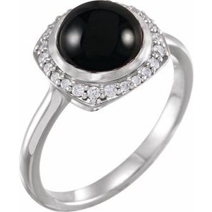 Platinum Natural Black Onyx & 1/8 CTW Natural Diamond Halo-Style Ring