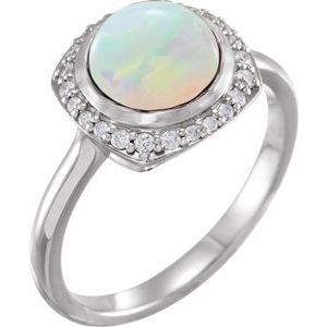 Platinum Natural Ethiopian Opal & 1/8 CTW Natural Diamond Halo-Style Ring