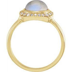 14K Yellow Gold Natural Rainbow Moonstone & 1/8 CTW Natural Diamond Halo-Style Ring
