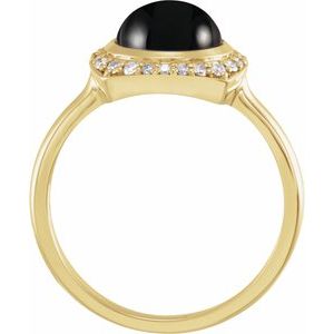 14K Yellow Gold Natural Black Onyx & 1/8 CTW Natural Diamond Halo-Style Ring