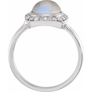 14K White Gold Natural Rainbow Moonstone & 1/8 CTW Natural Diamond Halo-Style Ring