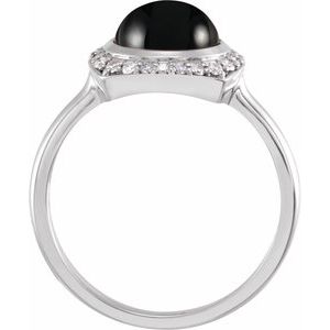 Platinum Natural Black Onyx & 1/8 CTW Natural Diamond Halo-Style Ring