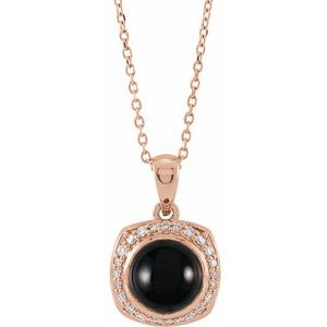 14K Rose Gold Natural Black Onyx & 1/8 CTW Natural Diamond Halo-Style 16-18" Necklace