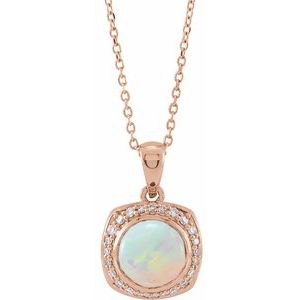 14K Rose Gold Natural Ethiopian Opal & 1/8 CTW Natural Diamond Halo-Style 16-18" Necklace