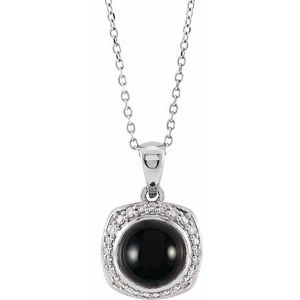 Platinum Natural Black Onyx & 1/8 CTW Natural Diamond Halo-Style 16-18" Necklace