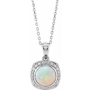 Platinum Natural Ethiopian Opal & 1/8 CTW Natural Diamond Halo-Style 16-18" Necklace