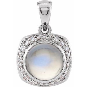 Sterling Silver Natural Rainbow Moonstone & 1/8 CTW Natural Diamond Halo-Style Pendant