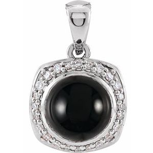 Platinum Natural Black Onyx & 1/8 CTW Natural Diamond Halo-Style Pendant