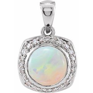 14K White Gold Natural Ethiopian Opal & 1/8 CTW Natural Diamond Halo-Style Pendant