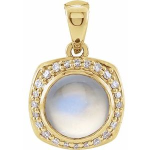 14K Yellow Gold Natural Rainbow Moonstone & 1/8 CTW Natural Diamond Halo-Style Pendant