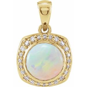 14K Yellow Gold Natural Ethiopian Opal & 1/8 CTW Natural Diamond Halo-Style Pendant