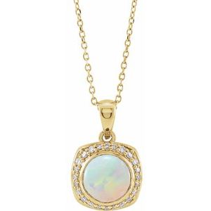 14K Yellow Gold Natural Ethiopian Opal & 1/8 CTW Natural Diamond Halo-Style 16-18" Necklace