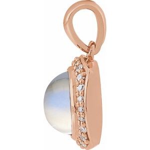14K Rose Gold Natural Rainbow Moonstone & 1/8 CTW Natural Diamond Halo-Style Pendant