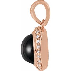 14K Rose Gold Natural Black Onyx & 1/8 CTW Natural Diamond Halo-Style Pendant