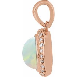 14K Rose Gold Natural Ethiopian Opal & 1/8 CTW Natural Diamond Halo-Style Pendant