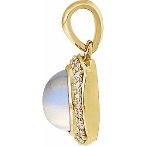 14K Yellow Gold Natural Rainbow Moonstone & 1/8 CTW Natural Diamond Halo-Style Pendant