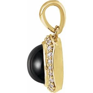 14K Yellow Gold Natural Black Onyx & 1/8 CTW Natural Diamond Halo-Style Pendant