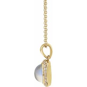 14K Yellow Gold Natural Rainbow Moonstone & 1/8 CTW Natural Diamond Halo-Style 16-18" Necklace