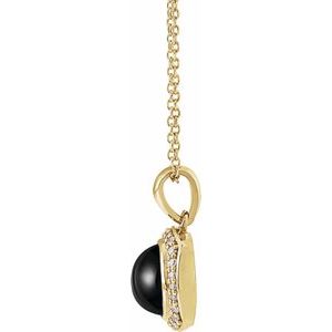 14K Yellow Gold Natural Black Onyx & 1/8 CTW Natural Diamond Halo-Style 16-18" Necklace