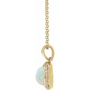 14K Yellow Gold Natural Ethiopian Opal & 1/8 CTW Natural Diamond Halo-Style 16-18" Necklace