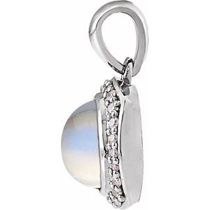 Sterling Silver Natural Rainbow Moonstone & 1/8 CTW Natural Diamond Halo-Style Pendant
