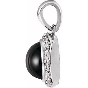 Platinum Natural Black Onyx & 1/8 CTW Natural Diamond Halo-Style Pendant