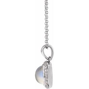 Platinum Natural Rainbow Moonstone & 1/8 CTW Natural Diamond Halo-Style 16-18" Necklace