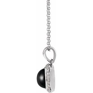 Platinum Natural Black Onyx & 1/8 CTW Natural Diamond Halo-Style 16-18" Necklace