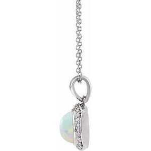 Sterling Silver Natural Ethiopian Opal & 1/8 CTW Natural Diamond Halo-Style 16-18" Necklace
