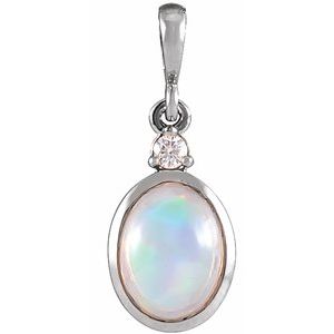14K White 6x4 mm Natural Ethiopian Opal & .015 CT Natural Diamond Pendant