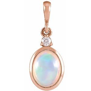 14K Rose Gold 8x6 mm Natural Ethiopian Opal & .03 CT Natural Diamond Pendant