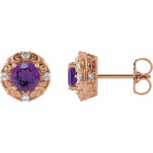 14K Rose Gold 6 mm Natural Amethyst & 1/4 CTW Natural Diamond Halo-Style Earrings