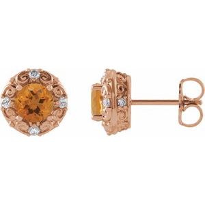 14K Rose Gold 4 mm Natural Citrine & 1/10 CTW Natural Diamond Halo-Style Earrings