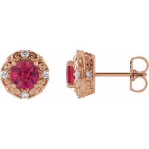 14K Rose Gold 6 mm Lab-Grown Ruby & 1/4 CTW Natural Diamond Halo-Style Earrings