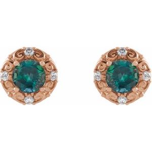 14K Rose Gold 5 mm Lab-Grown Alexandrite & 1/6 CTW Natural Diamond Halo-Style Earrings – image 2