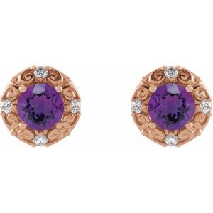 14K Rose Gold 5 mm Natural Amethyst & 1/6 CTW Natural Diamond Halo-Style Earrings – image 2