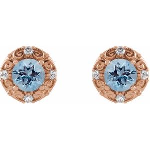 14K Rose Gold 4 mm Natural Aquamarine & 1/10 CTW Natural Diamond Halo-Style Earrings – image 2