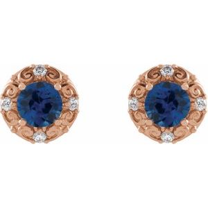 14K Rose Gold 4 mm Lab-Grown Blue Sapphire & 1/10 CTW Natural Diamond Halo-Style Earrings – image 2