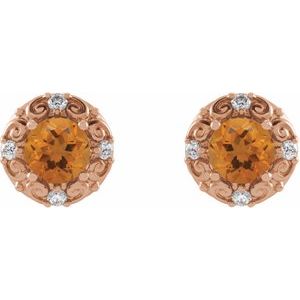 14K Rose Gold 6 mm Natural Citrine & 1/4 CTW Natural Diamond Halo-Style Earrings – image 2