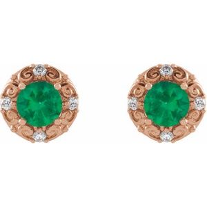 14K Rose Gold 6 mm Lab-Grown Emerald & 1/4 CTW Natural Diamond Halo-Style Earrings – image 2