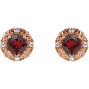 14K Rose Gold 4 mm Natural Mozambique Garnet & 1/10 CTW Natural Diamond Halo-Style Earrings – image 2