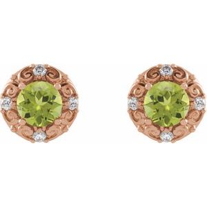 14K Rose Gold 5 mm Natural Peridot & 1/6 CTW Natural Diamond Halo-Style Earrings – image 2