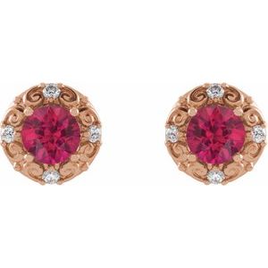 14K Rose Gold 4 mm Lab-Grown Ruby & 1/10 CTW Natural Diamond Halo-Style Earrings – image 2