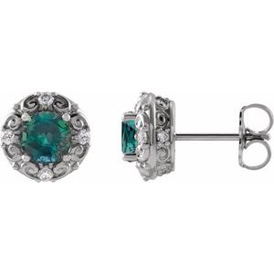 Platinum 4 mm Lab-Grown Alexandrite & 1/10 CTW Natural Diamond Halo-Style Earrings